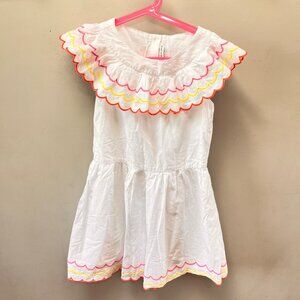 Girls White Cotton Dress By Janie And Jack With Scalloped‎ Rainbow Embroidery 10
